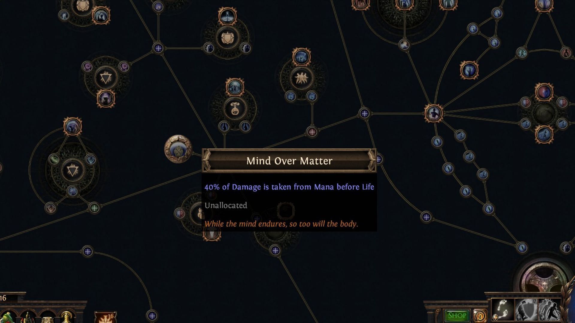 Use mana for damage reduction with Mind over Matter (Image via Grinding Gear Games)